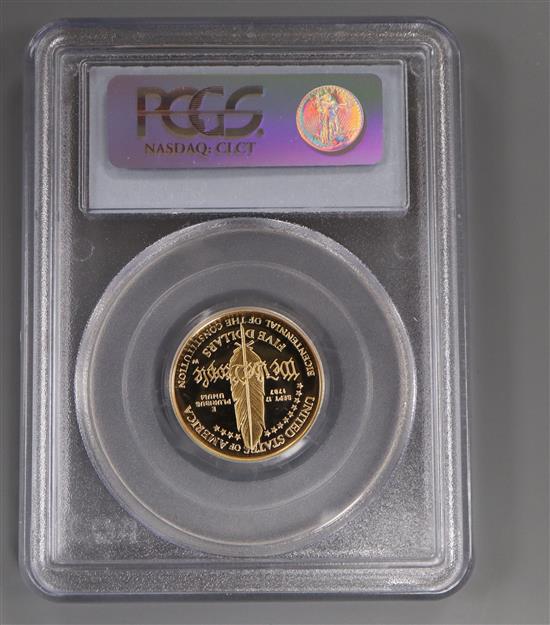 A 1987 Bicentennial gold $5 piece (US Vault Collection, cased)